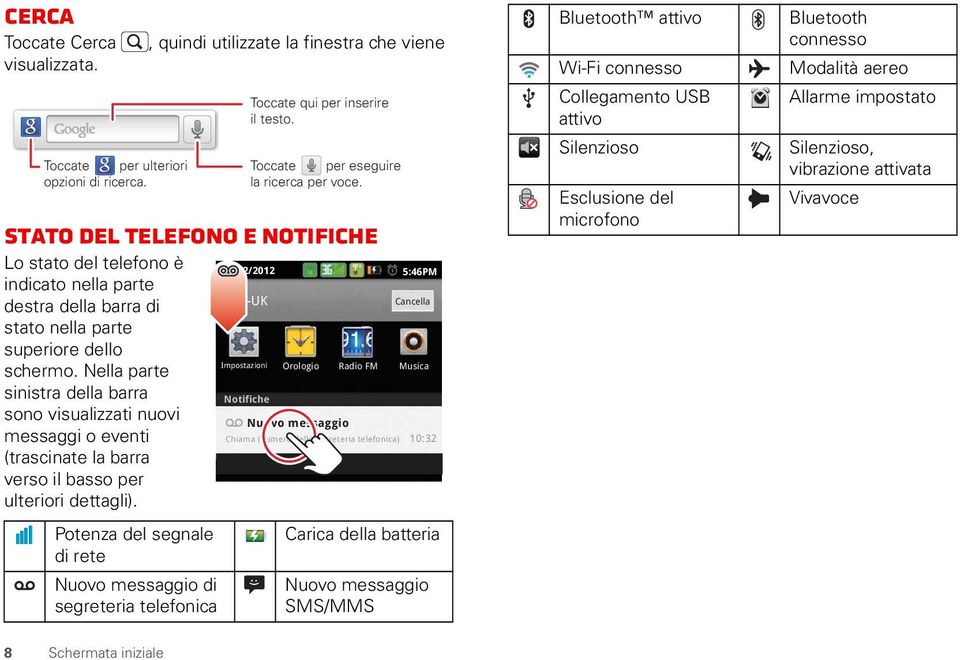 Nella parte sinistra della barra sono visualizzati nuovi messaggi o eventi (trascinate la barra verso il basso per ulteriori dettagli).