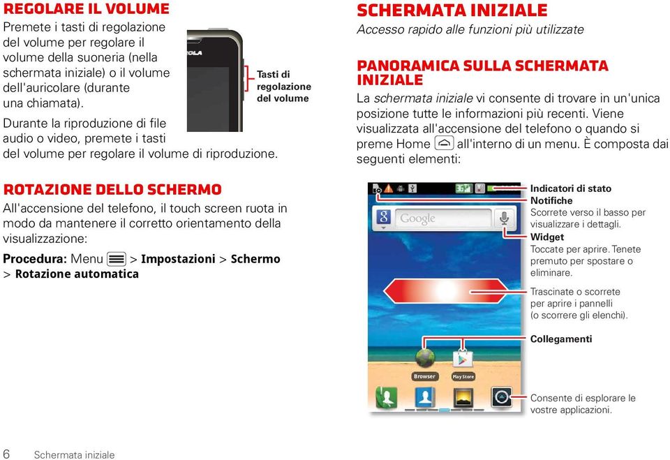 Rotazione dello schermo All'accensione del telefono, il touch screen ruota in modo da mantenere il corretto orientamento della visualizzazione: Procedura: Menu > Impostazioni > Schermo > Rotazione