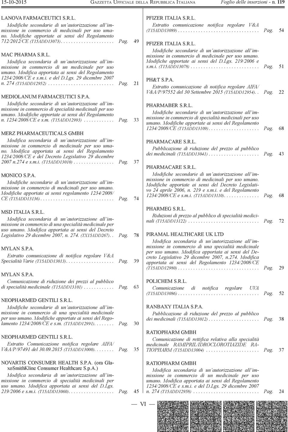 Modifiche apportate ai sensi del Regolamento n. 1234/2008/CE e s.m. (T15ADD12993)............ Pag. 33 MERZ PHARMACEUTICALS GMBH in commercio di medicinale per uso umano.