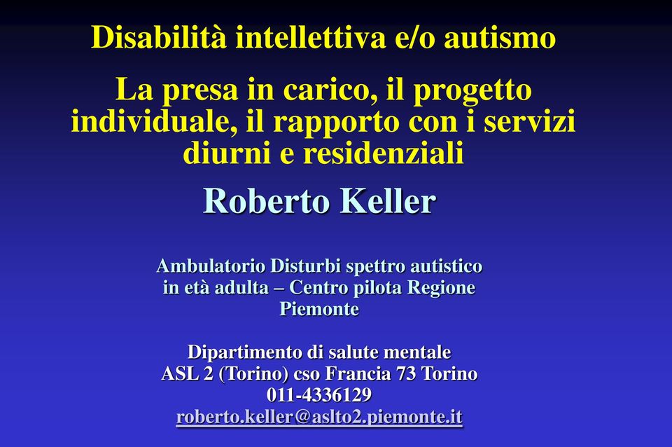 spettro autistico in età adulta Centro pilota Regione Piemonte Dipartimento di salute