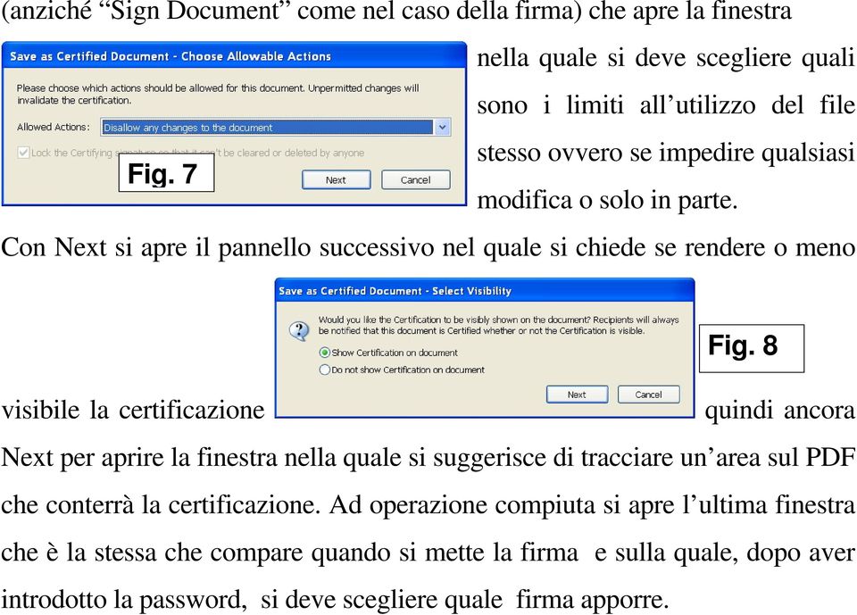 8 visibile la certificazione quindi ancora Next per aprire la finestra nella quale si suggerisce di tracciare un area sul PDF che conterrà la certificazione.
