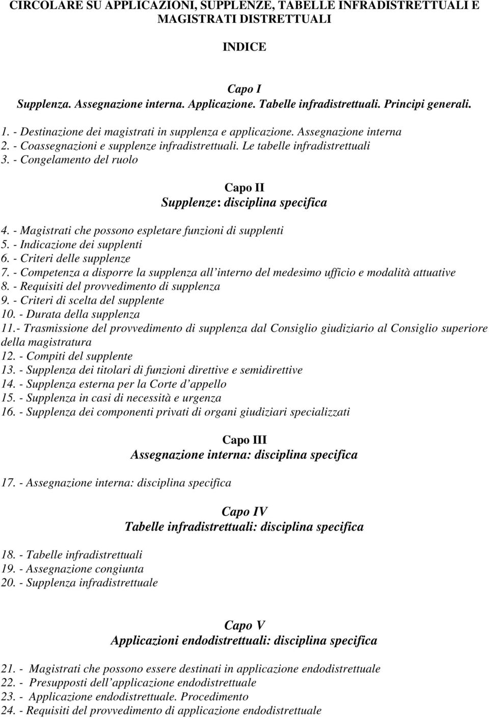 - Congelamento del ruolo Capo II Supplenze: disciplina specifica 4. - Magistrati che possono espletare funzioni di supplenti 5. - Indicazione dei supplenti 6. - Criteri delle supplenze 7.