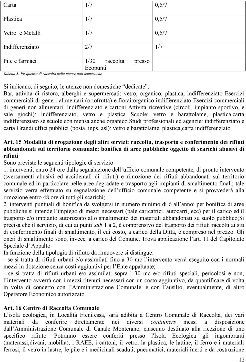 (ortofrutta) e fiorai:organico indifferenziato Esercizi commerciali di generi non alimentari: indifferenziato e cartoni Attività ricreative (circoli, impianto sportivo, e sale giochi):