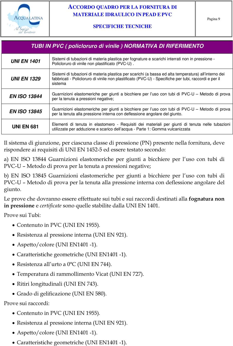 Sistemi di tubazioni di materia plastica per scarichi (a bassa ed alta temperatura) all interno dei fabbricati - Policloruro di vinile non plastificato (PVC-U) - Specifiche per tubi, raccordi e per