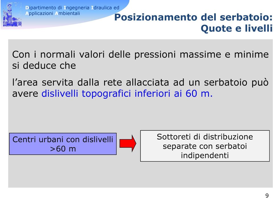 ad un serbatoio può avere dislivelli topografici inferiori ai 60 m.