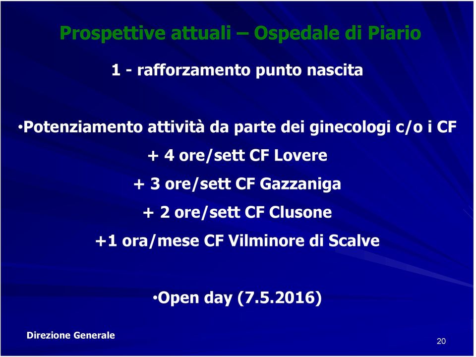 + 4 ore/sett CF Lovere + 3 ore/sett CF Gazzaniga + 2 ore/sett CF