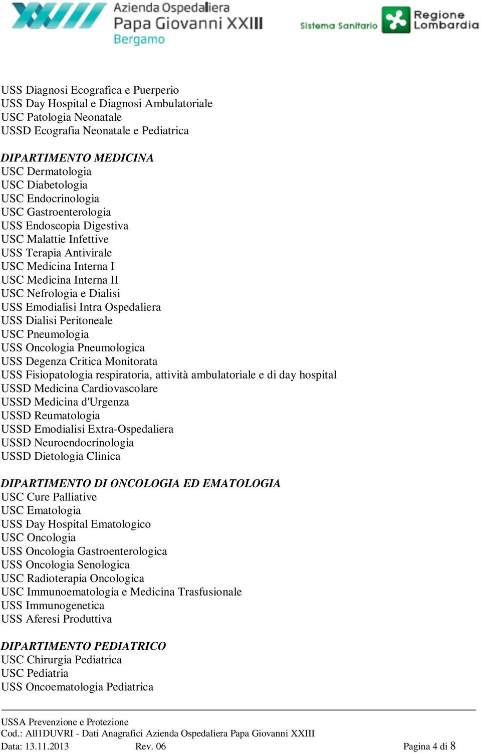 Intra Ospedaliera USS Dialisi Peritoneale USC Pneumologia USS Oncologia Pneumologica USS Degenza Critica Monitorata USS Fisiopatologia respiratoria, attività ambulatoriale e di day hospital USSD