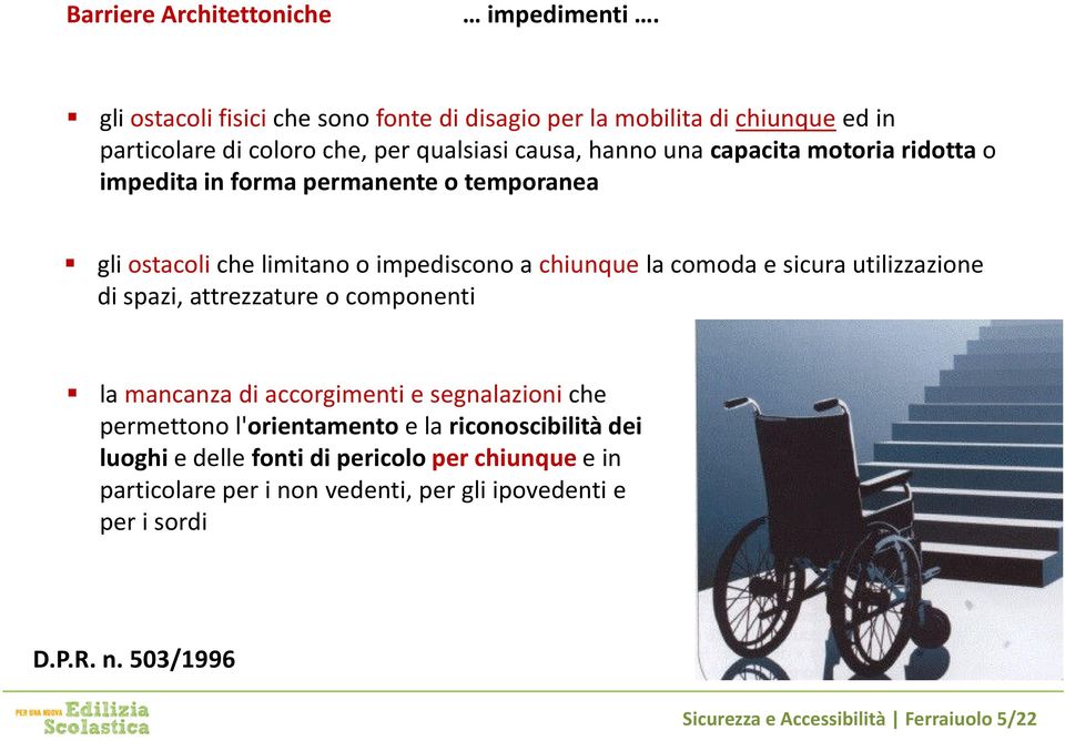 ridotta o impedita in forma permanente o temporanea gli ostacoliche limitano o impediscono a chiunquela comoda e sicura utilizzazione di spazi, attrezzature o