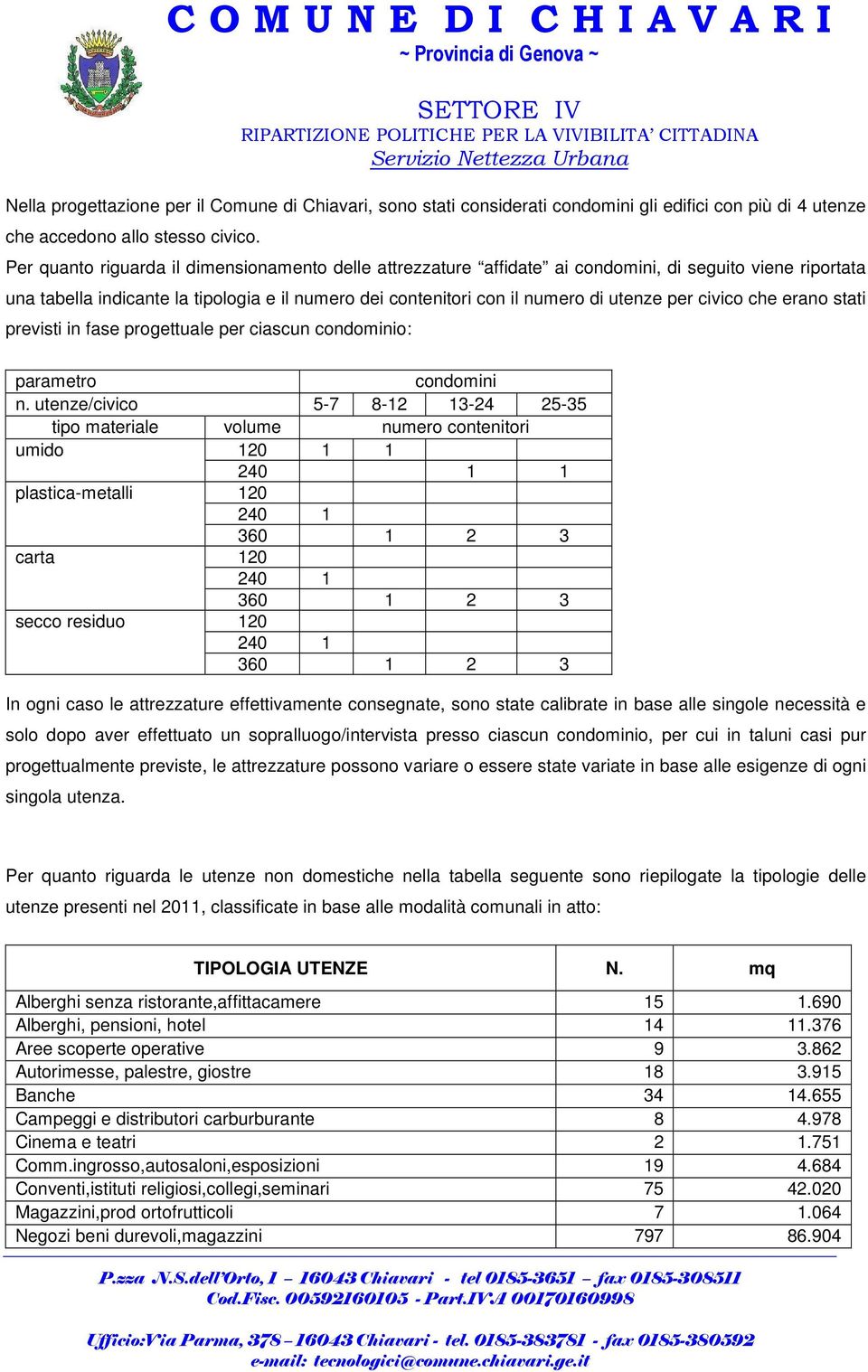 civico che erano stati previsti in fase progettuale per ciascun condominio: parametro condomini n.