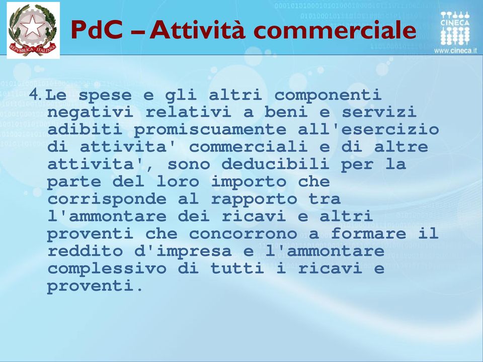 all'esercizio di attivita' commerciali e di altre attivita', sono deducibili per la parte del loro