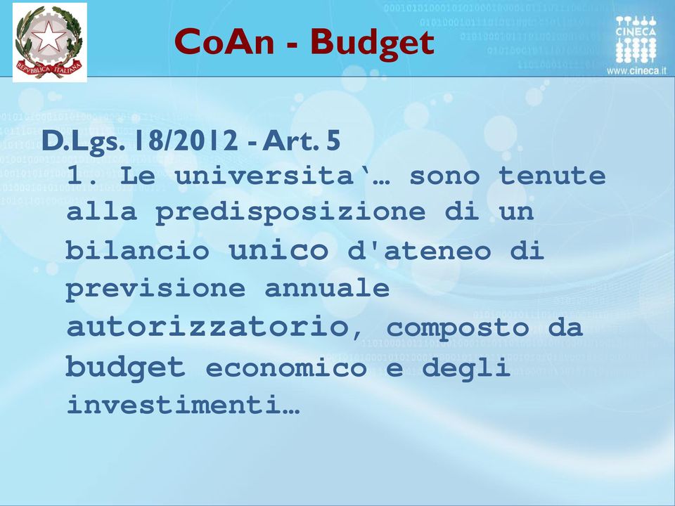 un bilancio unico d'ateneo di previsione annuale