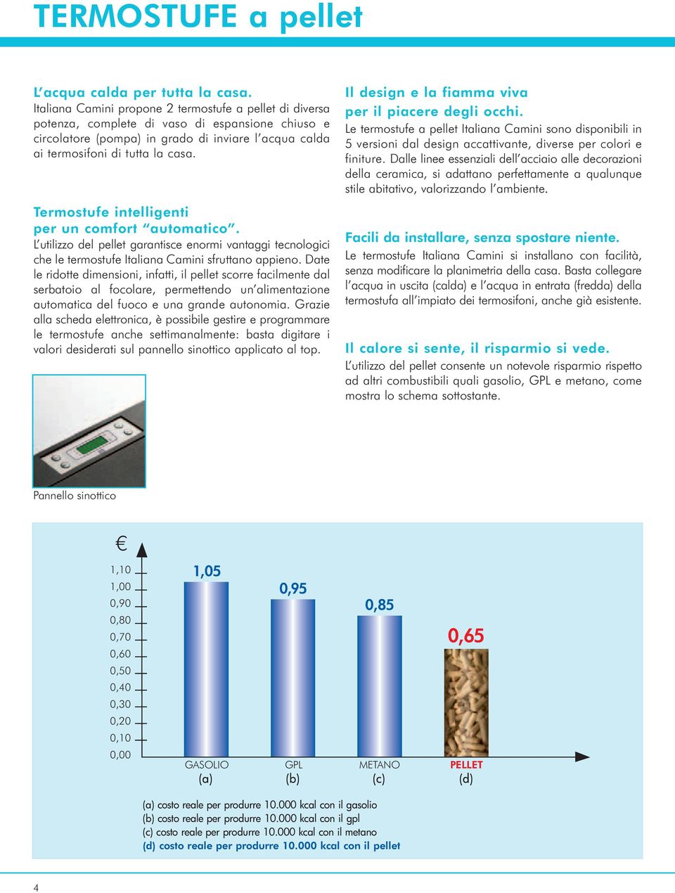 Termostufe intelligenti per un comfort automatico. L utilizzo del pellet garantisce enormi vantaggi tecnologici che le termostufe Italiana Camini sfruttano appieno.