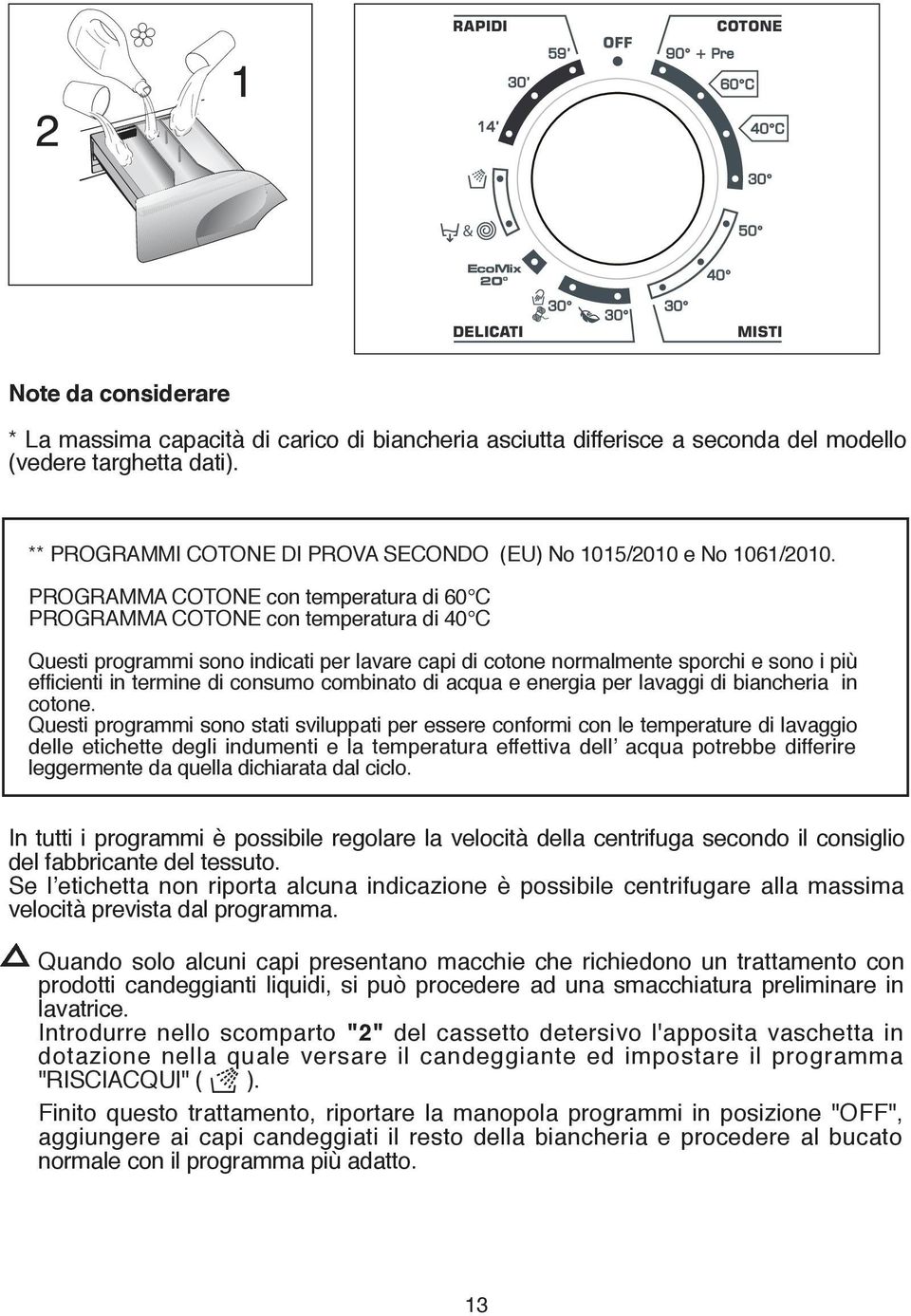 dati). ** ** ** PROGRAMMI COTONE DI DI PROVA SECONDO (EU) (EU) No No 1015/2010 e No e No 1061/2010.