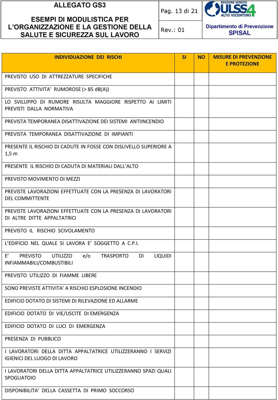 DISLIVELLO SUPERIORE A 1,5 m PRESENTE IL RISCHIO DI CADUTA DI MATERIALI DALL ALTO PREVISTO MOVIMENTO DI MEZZI PREVISTE LAVORAZIONI EFFETTUATE CON LA PRESENZA DI LAVORATORI DEL COMMITTENTE PREVISTE