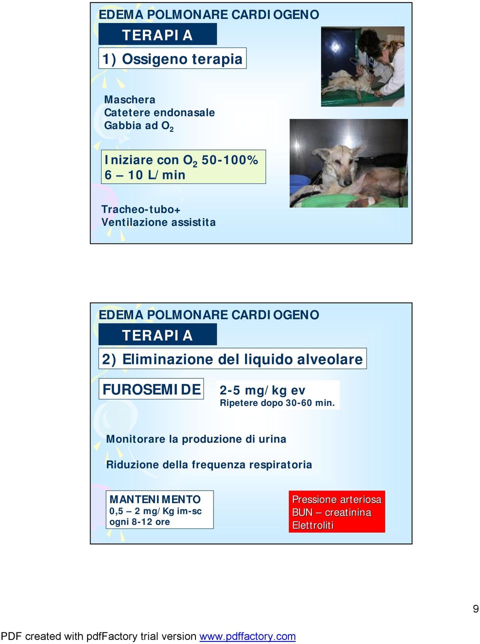 liquido alveolare FUROSEMIDE 2-5 mg/kg ev Ripetere dopo 30-60 min.