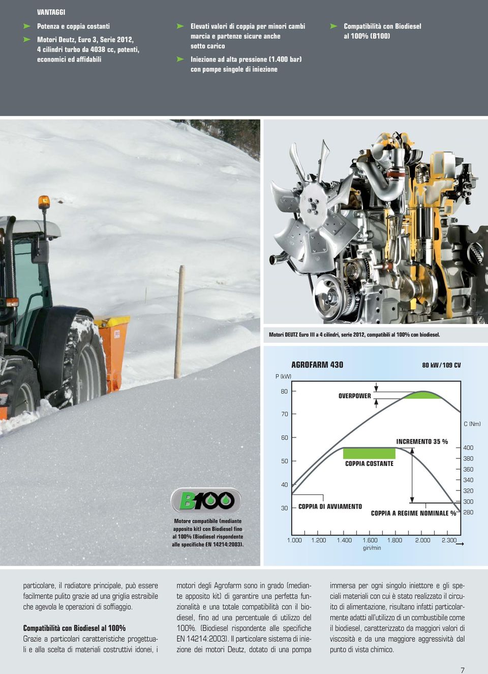 400 bar) con pompe singole di iniezione Compatibilità con Biodiesel al 100% (B100) Motori DEUTZ Euro III a 4 cilindri, serie 2012, compatibili al 100% con biodiesel.