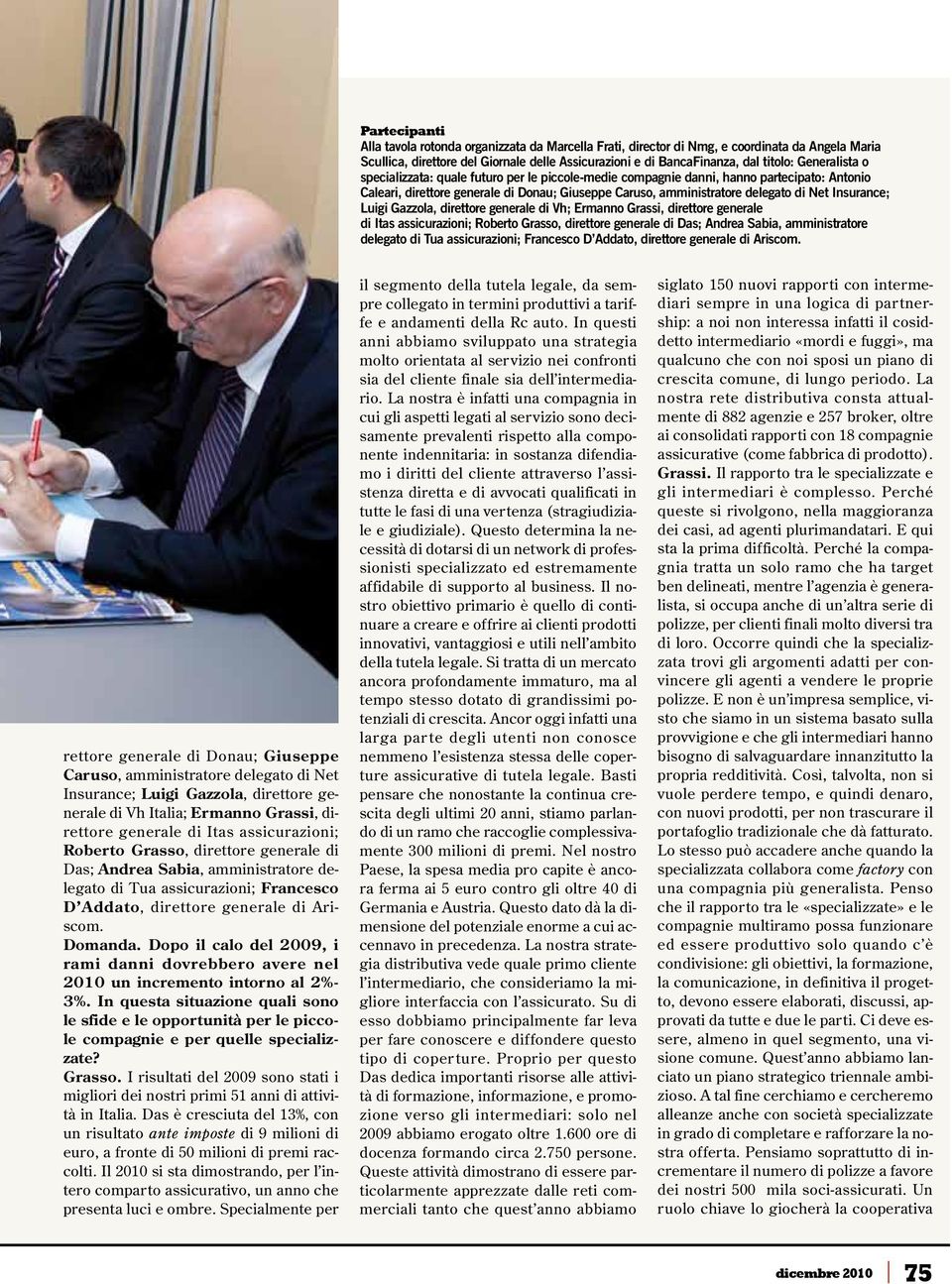 Insurance; Luigi Gazzola, direttore generale di Vh; Ermanno Grassi, direttore generale di Itas assicurazioni; Roberto Grasso, direttore generale di Das; Andrea Sabia, amministratore delegato di Tua