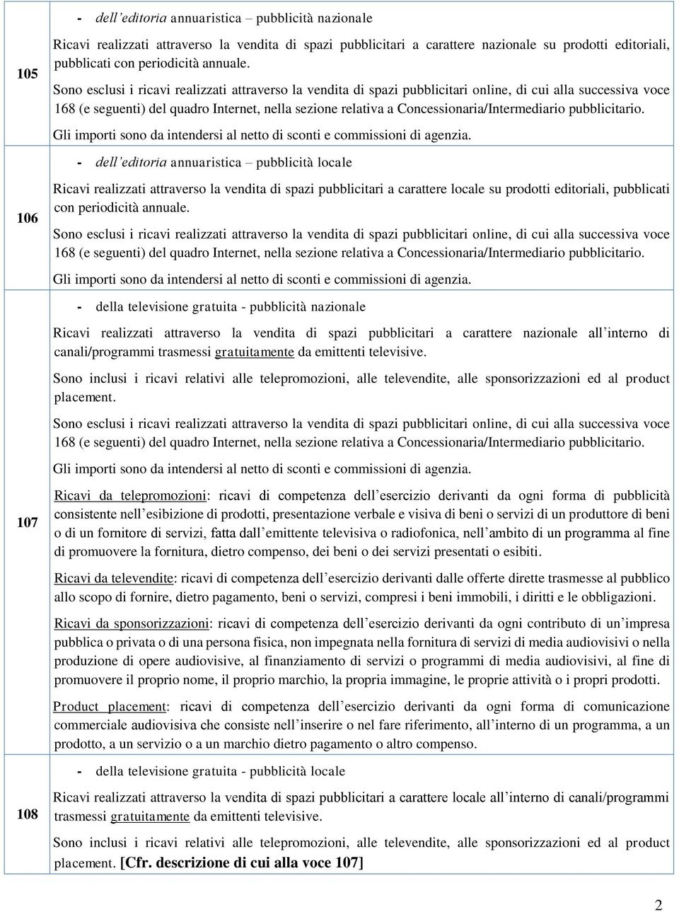 - dell editoria annuaristica pubblicità locale Ricavi realizzati attraverso la vendita di spazi pubblicitari a carattere locale su prodotti editoriali, pubblicati con  - della televisione gratuita -