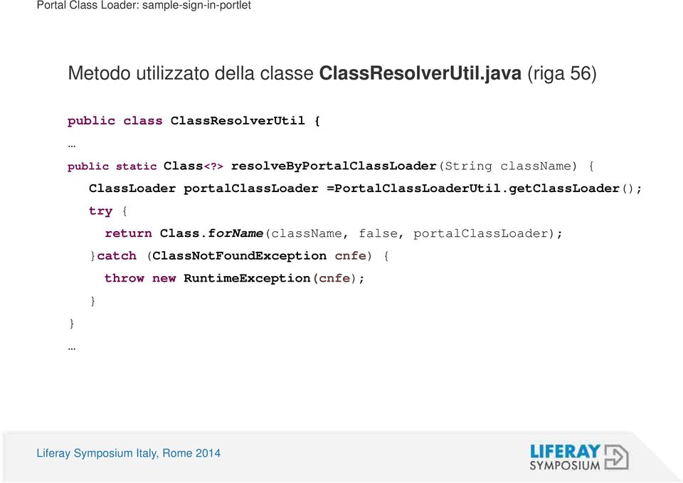 resolvebyportalclassloader(string lcl i classname) { } ClassLoader portalclassloader =PortalClassLoaderUtil.