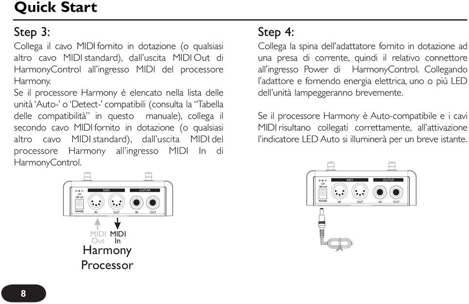 (o qualsiasi altro cavo MIDI standard), dall uscita MIDI del processore Harmony all ingresso MIDI In di HarmonyControl.