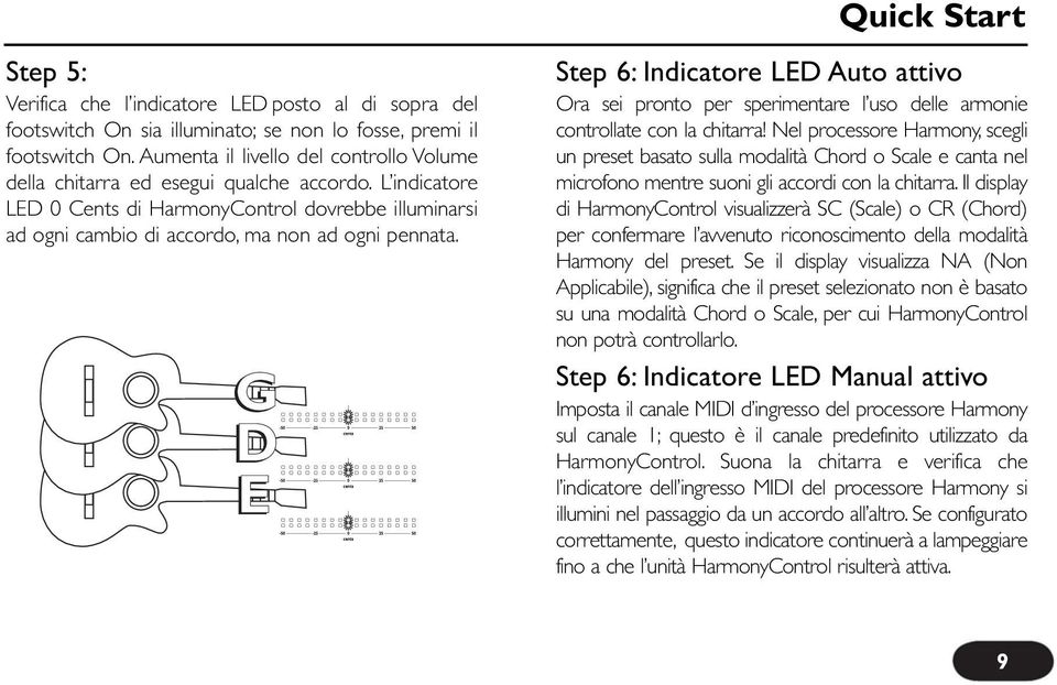 G D E Quick Start Step 6: Indicatore LED Auto attivo Ora sei pronto per sperimentare l uso delle armonie controllate con la chitarra!