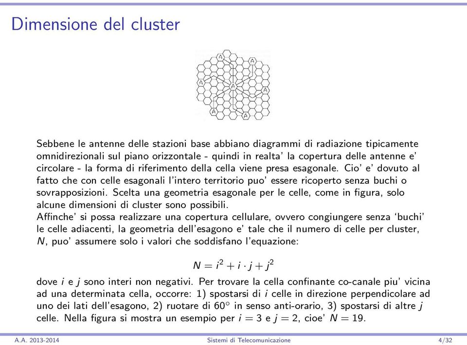 Scelta una geometria esagonale per le celle, come in figura, solo alcune dimensioni di cluster sono possibili.