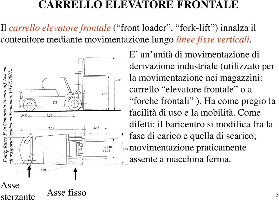 E un unità di movimentazione di derivazione industriale (utilizzato per la movimentazione nei magazzini: carrello elevatore frontale