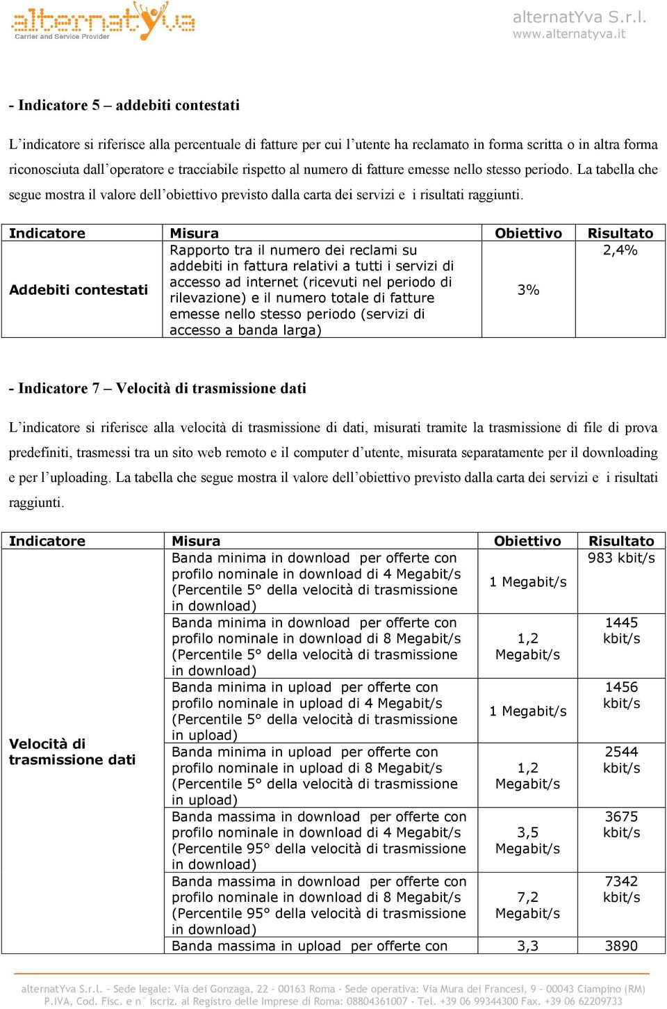 Addebiti contestati Rapporto tra il numero dei reclami su addebiti in fattura relativi a tutti i servizi di accesso ad internet (ricevuti nel periodo di rilevazione) e il numero totale di fatture