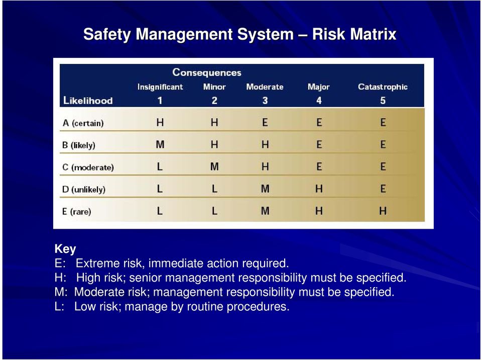 H: High risk; senior management responsibility must be