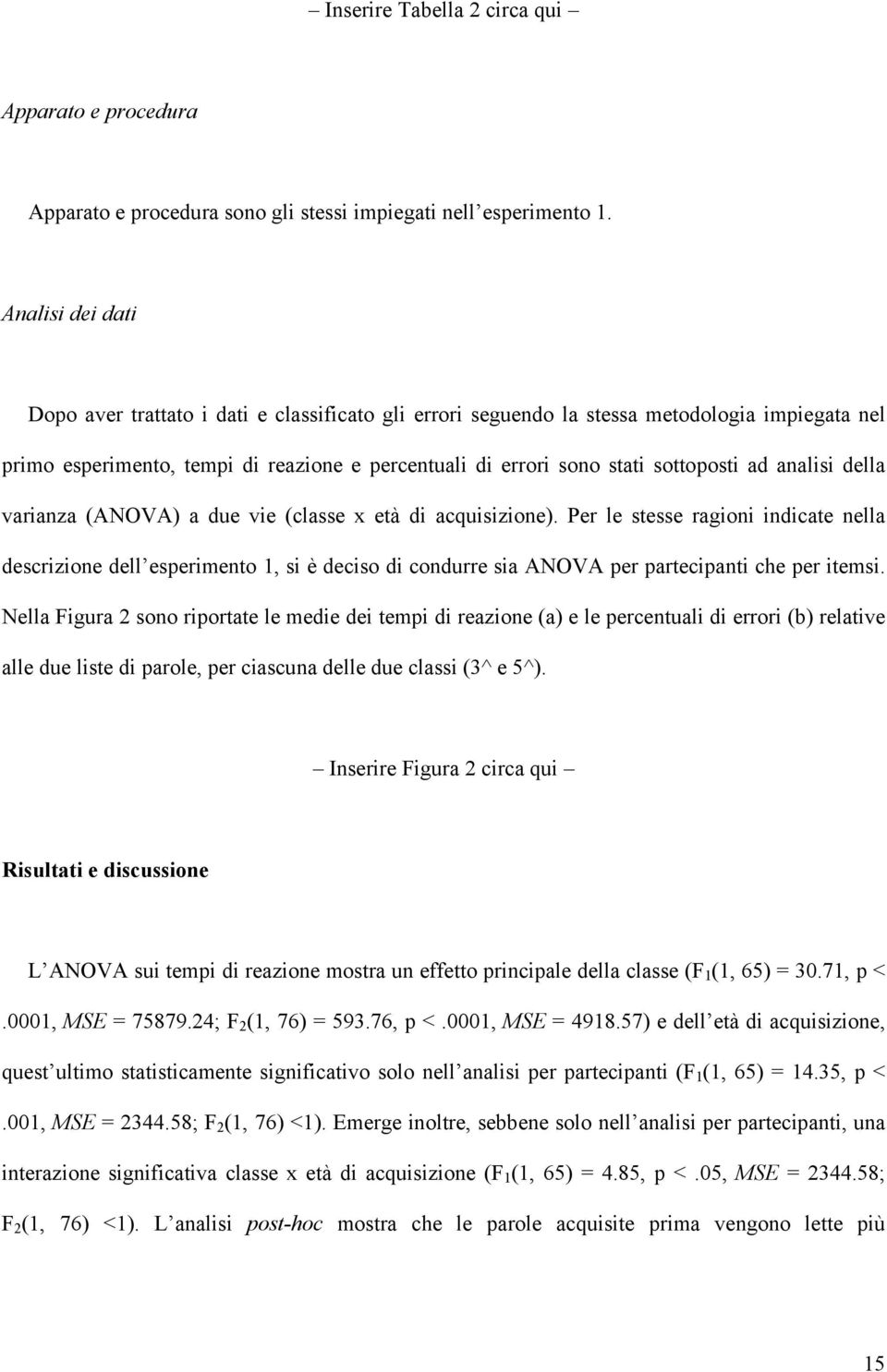 analisi della varianza (ANOVA) a due vie (classe x età di acquisizione).