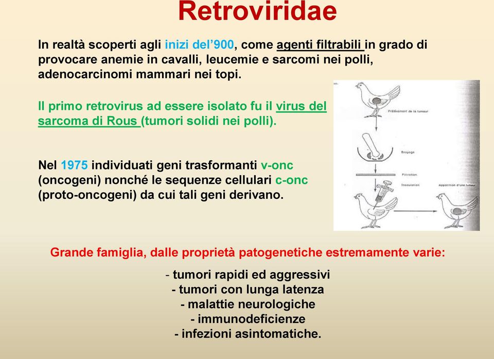 Nel 1975 individuati geni trasformanti v-onc (oncogeni) nonché le sequenze cellulari c-onc (proto-oncogeni) da cui tali geni derivano.