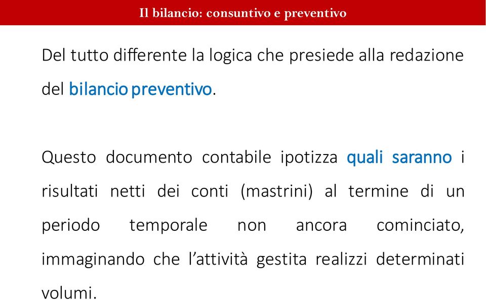 Questo documento contabile ipotizza quali saranno i risultati netti dei conti