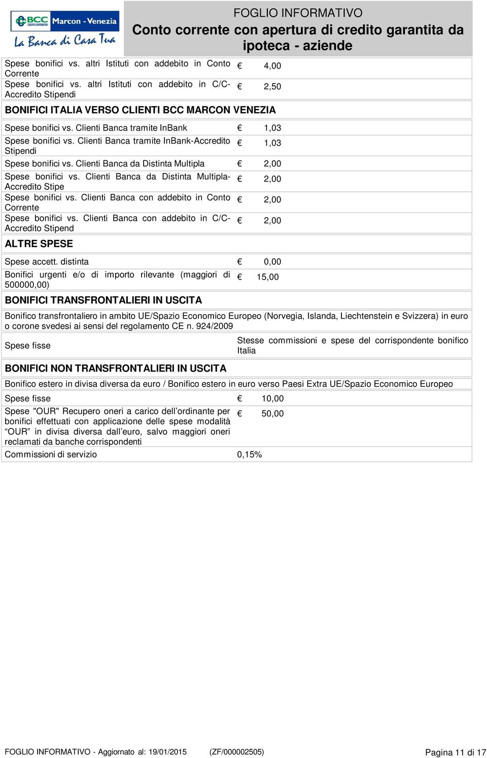 Clienti Banca tramite InBank 1,03 Spese bonifici vs. Clienti Banca tramite InBank-Accredito Stipendi 1,03 Spese bonifici vs. Clienti Banca da Distinta Multipla 2,00 Spese bonifici vs.