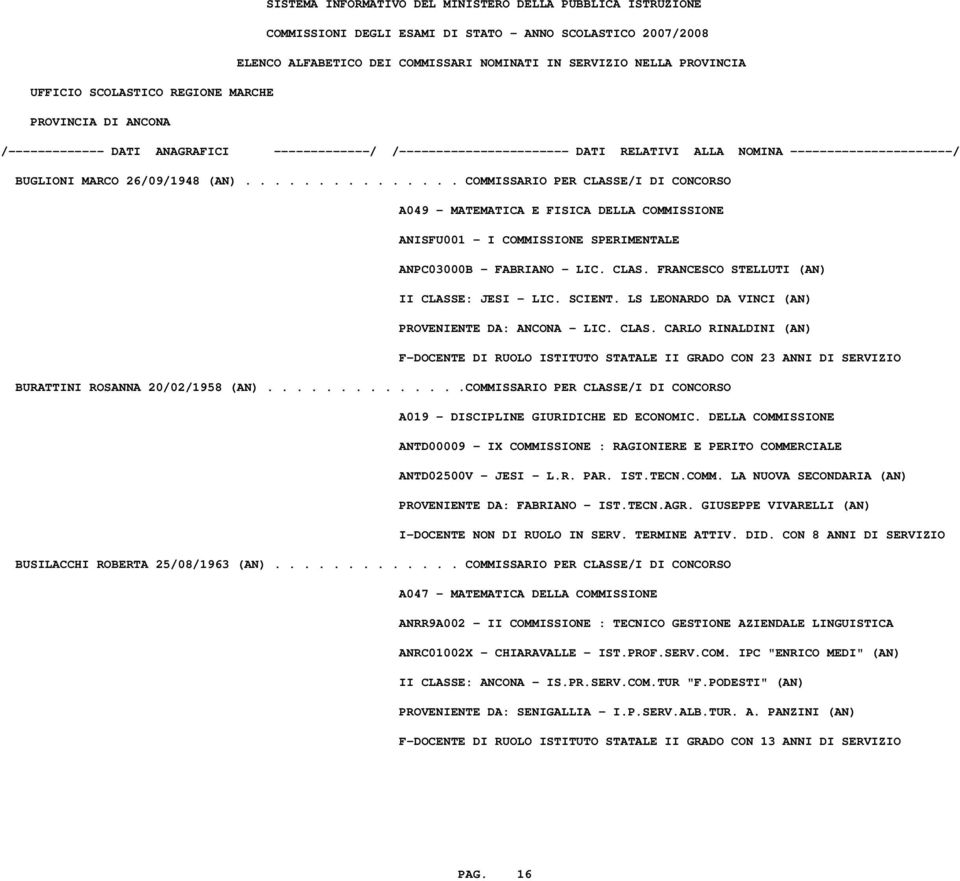 .............COMMISSARIO PER CLASSE/I DI CONCORSO A019 - DISCIPLINE GIURIDICHE ED ECONOMIC. DELLA COMMISSIONE ANTD00009 - IX COMMISSIONE : RAGIONIERE E PERITO COMMERCIALE ANTD02500V - JESI - L.R. PAR.