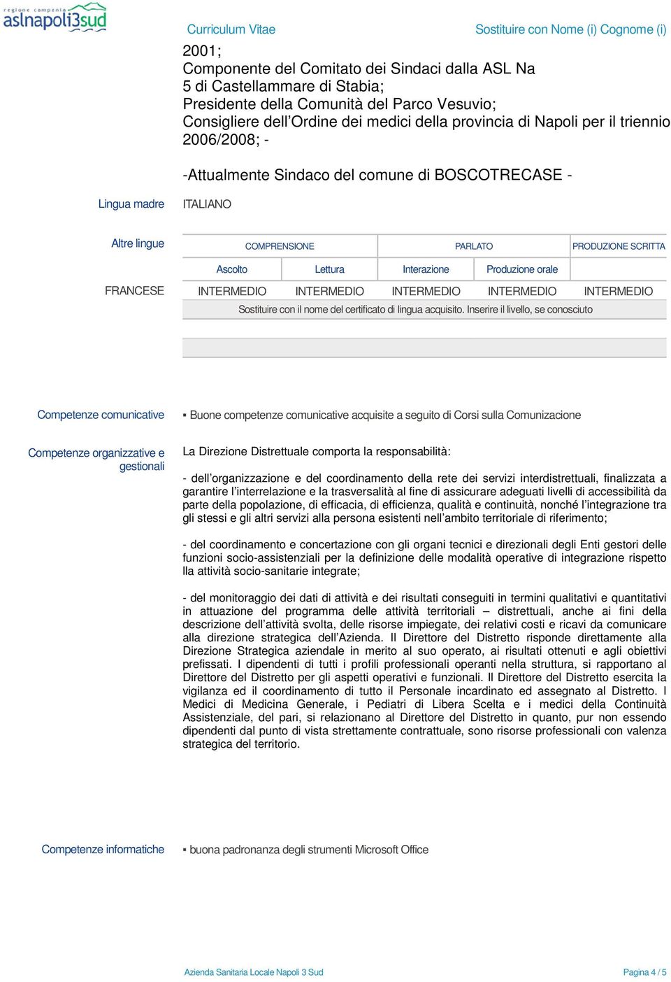 Ascolto Lettura Interazione Produzione orale FRANCESE INTERMEDIO INTERMEDIO INTERMEDIO INTERMEDIO INTERMEDIO Sostituire con il nome del certificato di lingua acquisito.