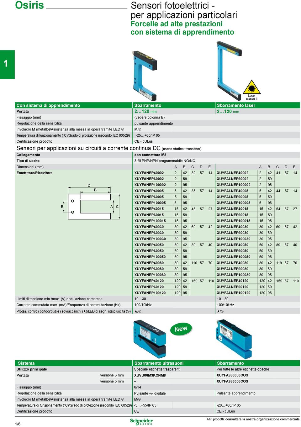 protezione (secondo IEC 0) - +0/IP Certificazione prodotto M/ CE - culus Sensori per applicazioni su circuiti a corrente continua DC (uscita statica: transistor) Collegamento Tipo di uscita con