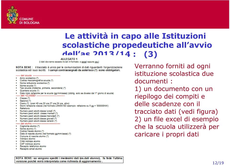 documento con un riepilogo dei compiti e delle scadenze con il tracciato dati (vedi