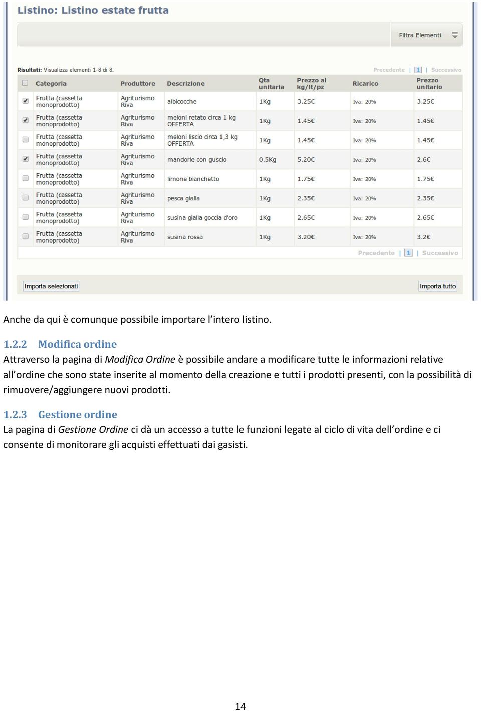 che sono state inserite al momento della creazione e tutti i prodotti presenti, con la possibilità di rimuovere/aggiungere nuovi