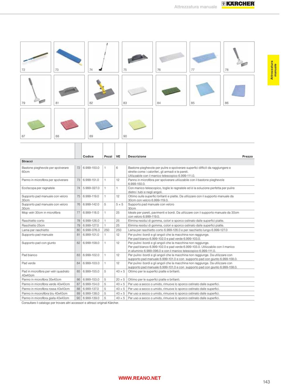 999-151.0 1 12 Panno in microfi bra per spolverare utilizzabile con il bastone pieghevole 6.999-150.0. Eco!scopa per ragnatele 74 5.999-027.