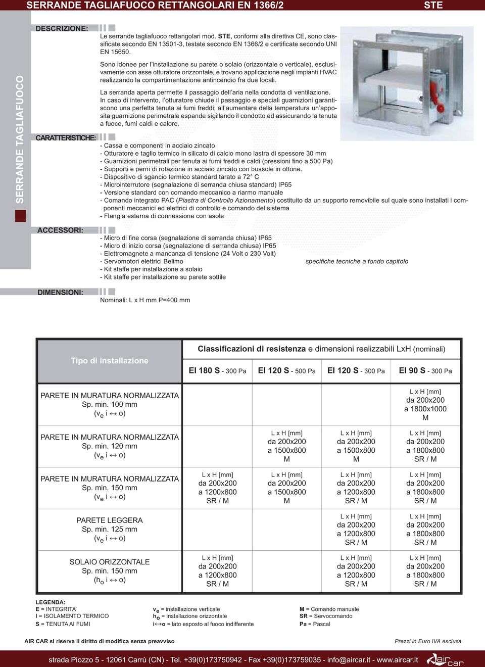 Sono idonee per l installazione su parete o solaio (orizzontale o verticale), esclusivamente con asse otturatore orizzontale, e trovano applicazione negli impianti HVAC realizzando la