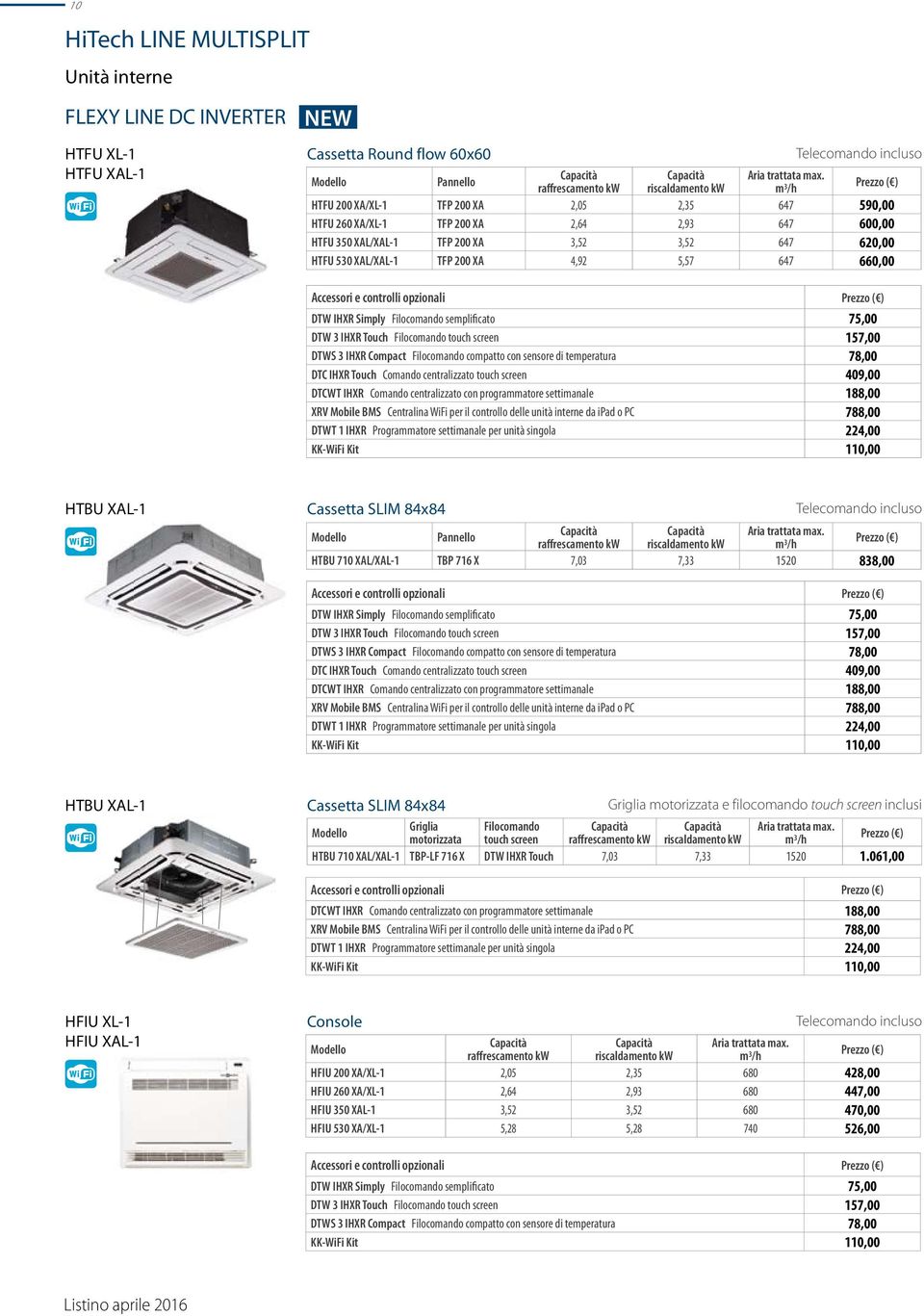 screen 409,00 HTBU XAL-1 Cassetta SLIM 84x84 Pannello HTBU 710 XAL/XAL-1 TBP 716 X 7,03 7,33 1520 838,00 Accessori e controlli opzionali DTC IHXR Touch Comando centralizzato touch screen 409,00 HTBU