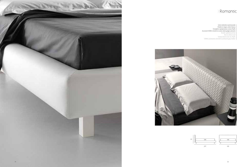 grigio antracite Double upholstered bed Feet in white wood Cotton duvet