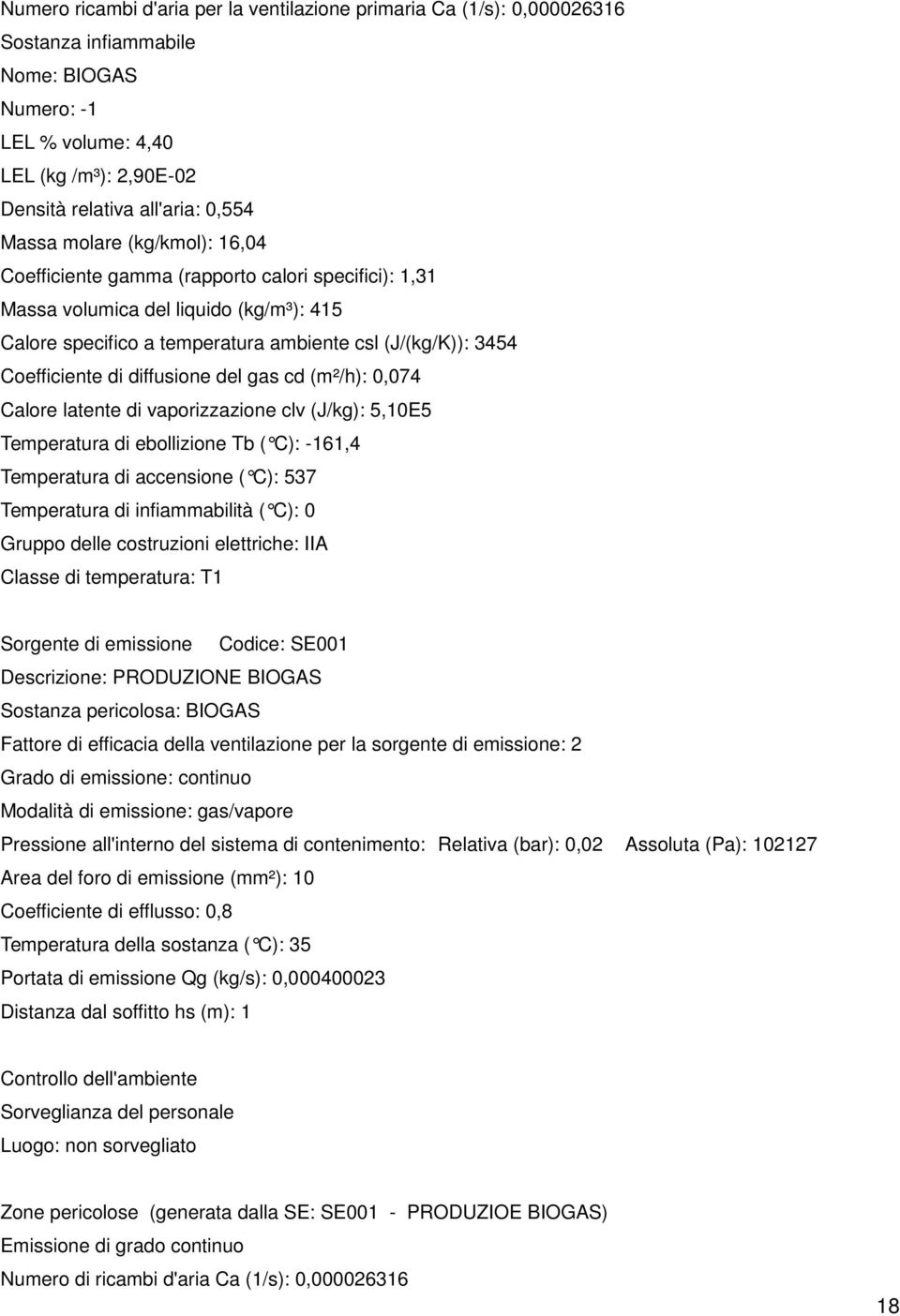 diffusione del gas cd (m²/h): 0,074 Calore latente di vaporizzazione clv (J/kg): 5,10E5 Temperatura di ebollizione Tb ( C): -161,4 Temperatura di accensione ( C): 537 Temperatura di infiammabilità (