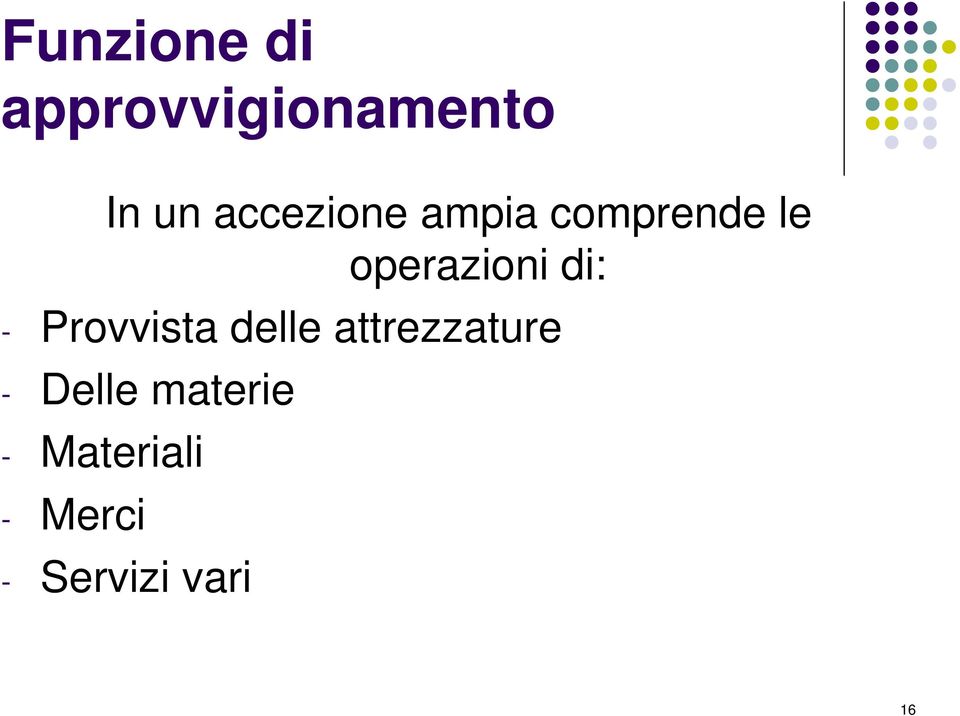 di: - Provvista delle attrezzature -