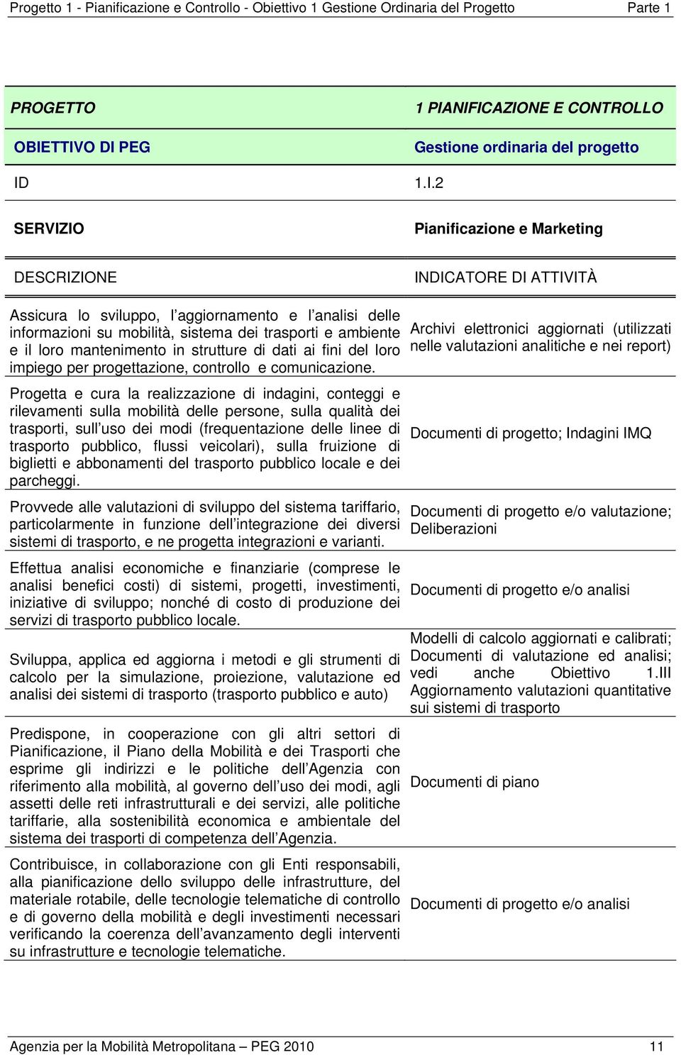 analisi delle informazioni su mobilità, sistema dei trasporti e ambiente e il loro mantenimento in strutture di dati ai fini del loro impiego per progettazione, controllo e comunicazione.