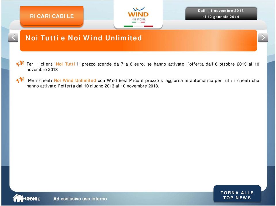 2013 Per i clienti Noi Wind Unlimited con Wind Best Price il prezzo si aggiorna in