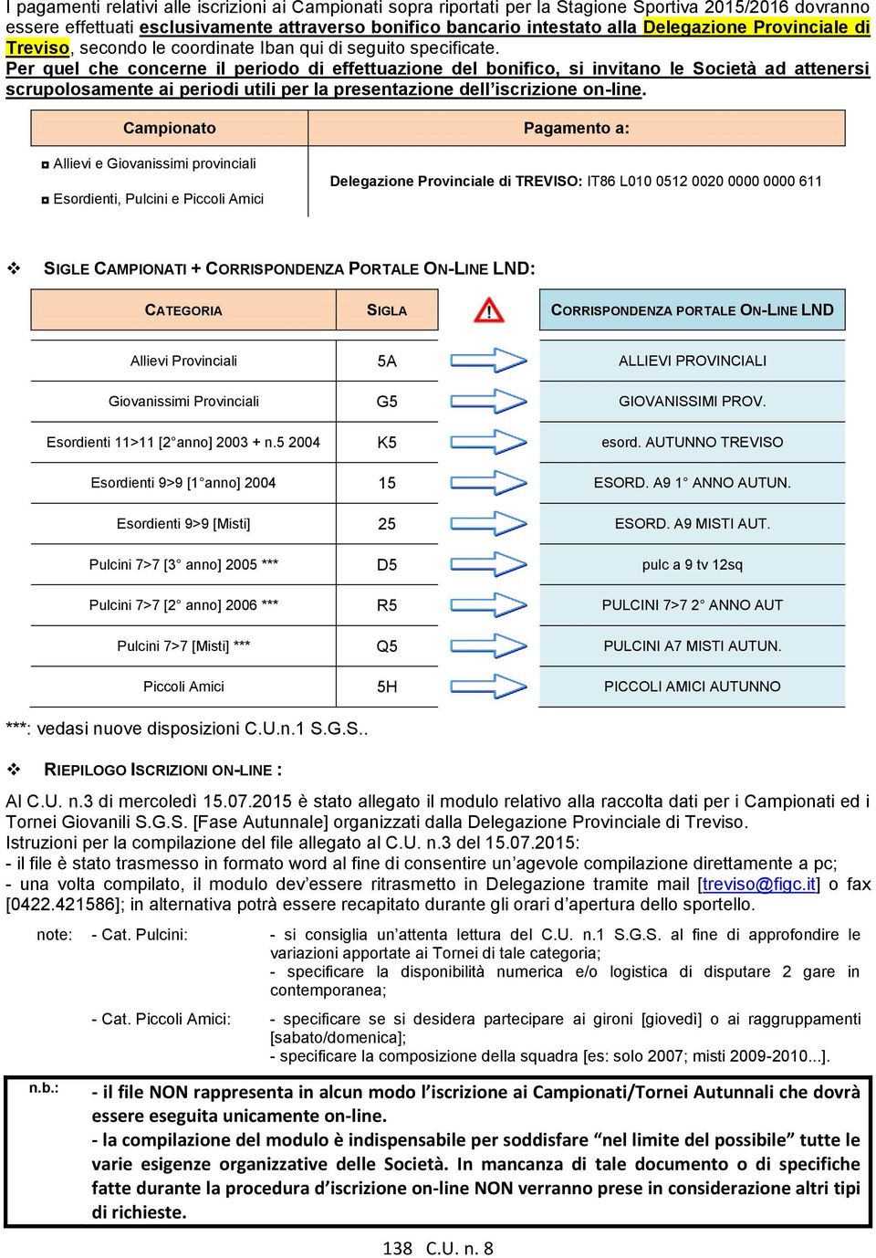 Per quel che concerne il periodo di effettuazione del bonifico, si invitano le Società ad attenersi scrupolosamente ai periodi utili per la presentazione dell iscrizione on-line.