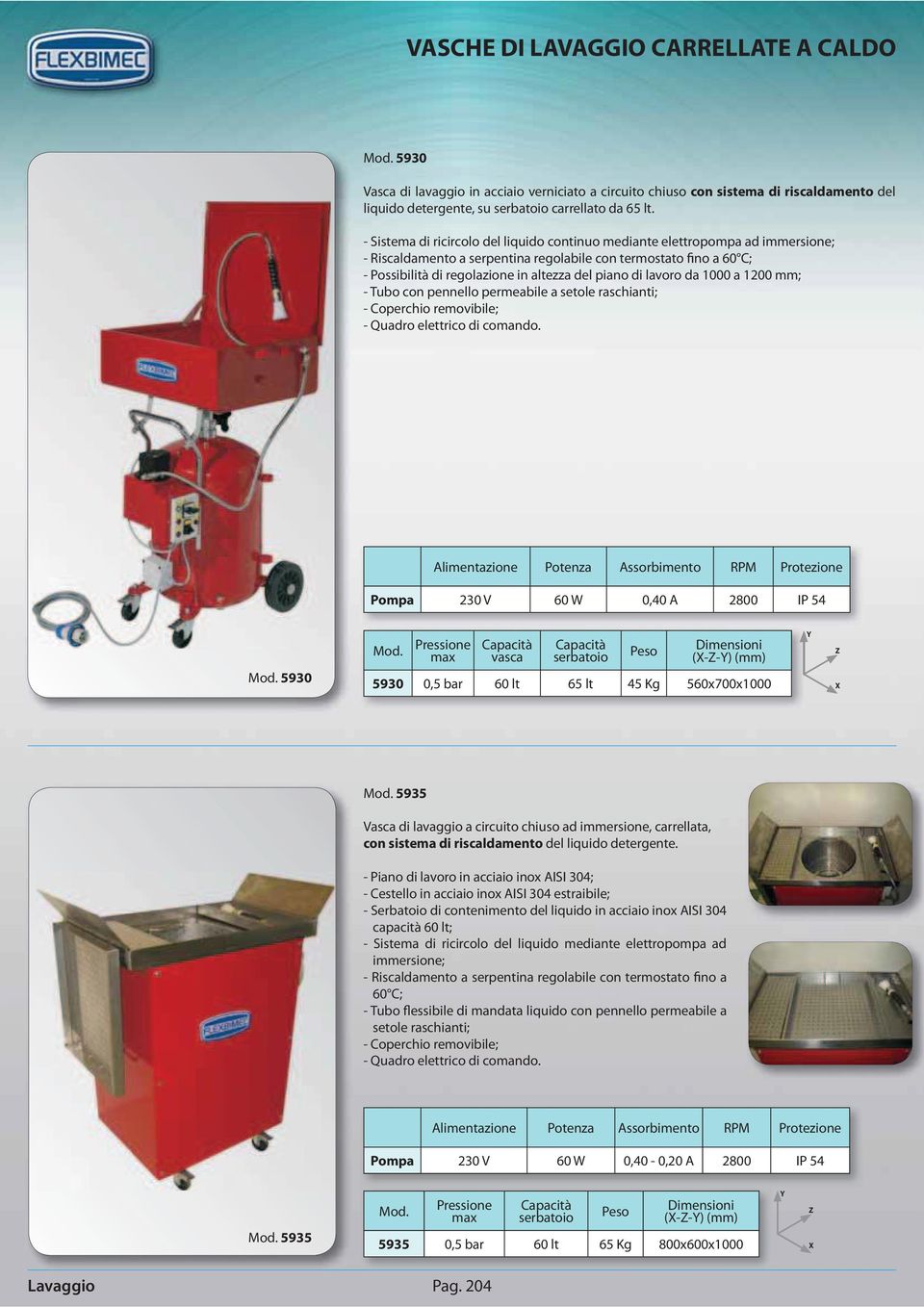 di lavoro da 1000 a 1200 mm; - Tubo con pennello permeabile a setole raschianti; - Coperchio removibile; - Quadro elettrico di comando.