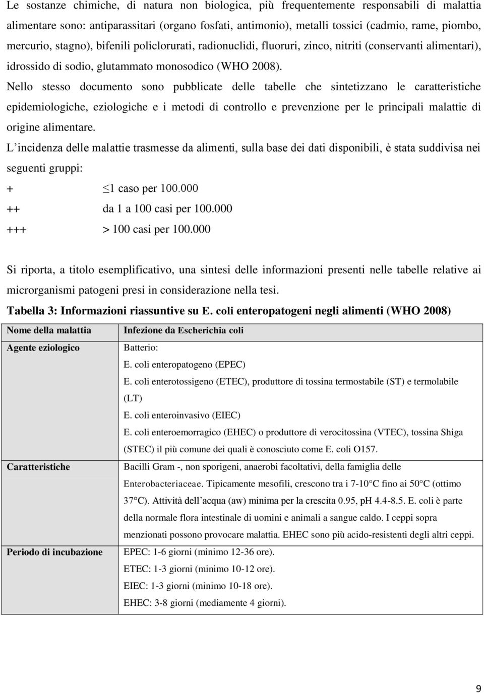 Nello stesso documento sono pubblicate delle tabelle che sintetizzano le caratteristiche epidemiologiche, eziologiche e i metodi di controllo e prevenzione per le principali malattie di origine