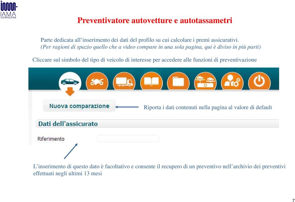 veicolo di interesse per accedere alle funzioni di preventivazione Riporta i dati contenuti nella pagina al valore di default L